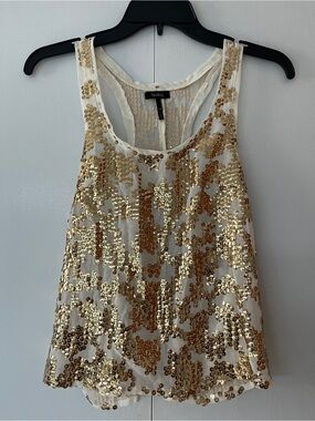Nollie White Tank Top with Gold Sequins